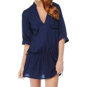 Splendid Long Sleeve V-Neck Drop Waist Abigail Swim Cover Up Tunic NEW WITH TAGS